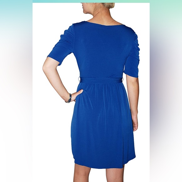 NY Collection Short Sleeve Solid Jersey Faux Wrap Dress - Picture 2 of 8